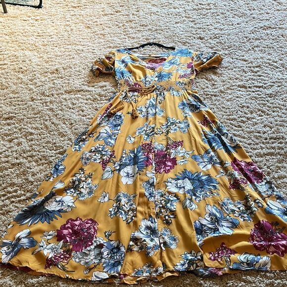 MUSTARD YELLOW FLORAL MAXI DRESS  SIZE S M L  BNWT - Picture 10 of 10